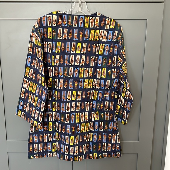 NWT{Tracy Negoshian}Sz L Blue/Yellow Swimsuit Cover Up w/Sun bathers - Picture 4 of 6